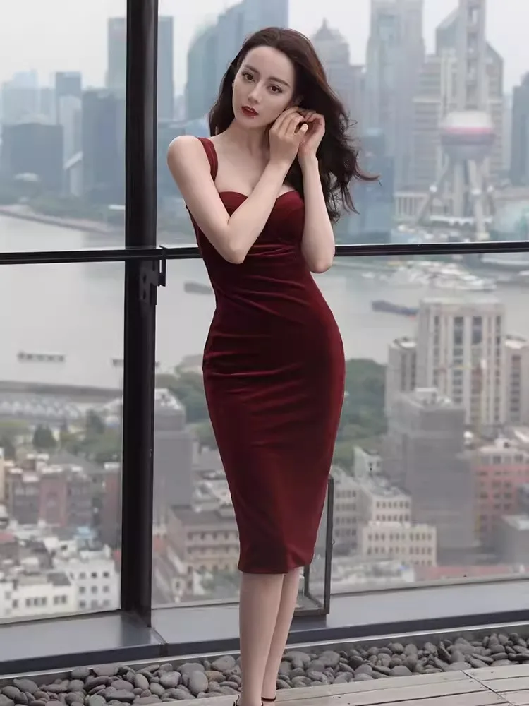 Maroon Velvet Bodycon Dress Red Velvet Tight Dress Formal Dress