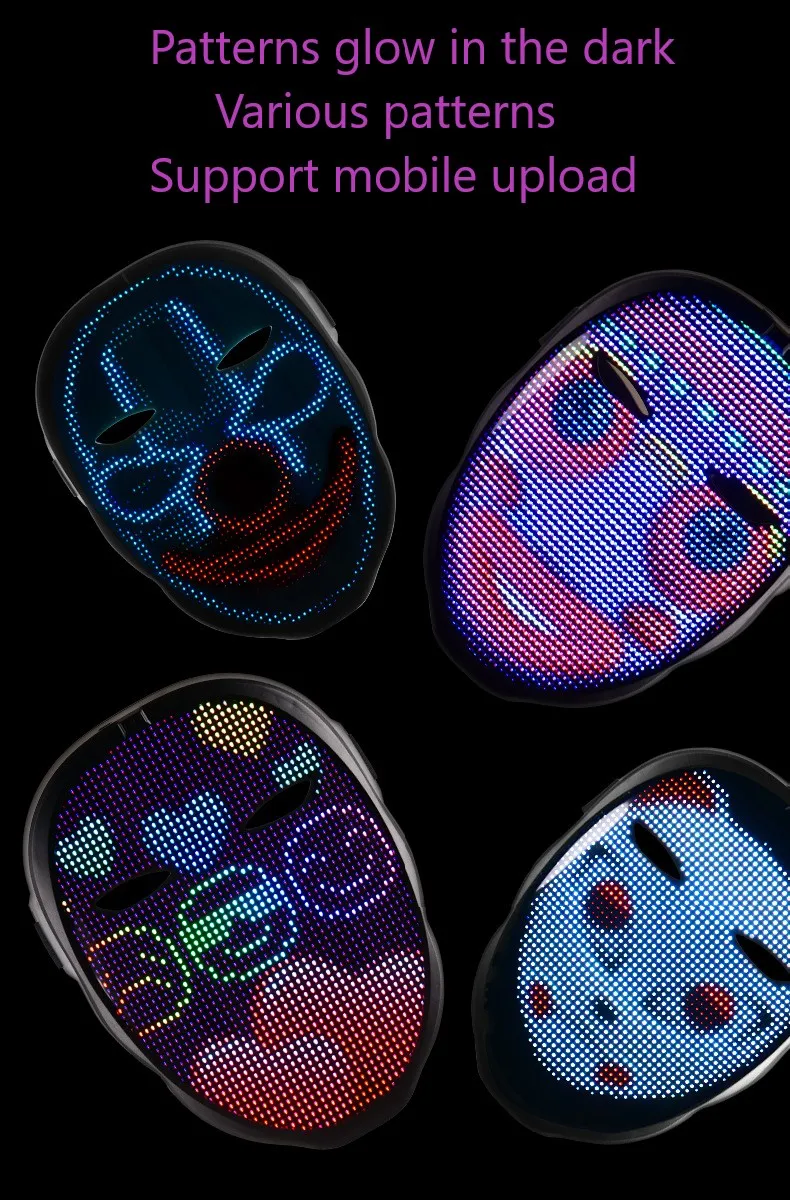 Led Light Up Mask Bluetooth APP Programmable Changing Face Luminous Mask for Halloween Christmas Party Carnival Bar DJ