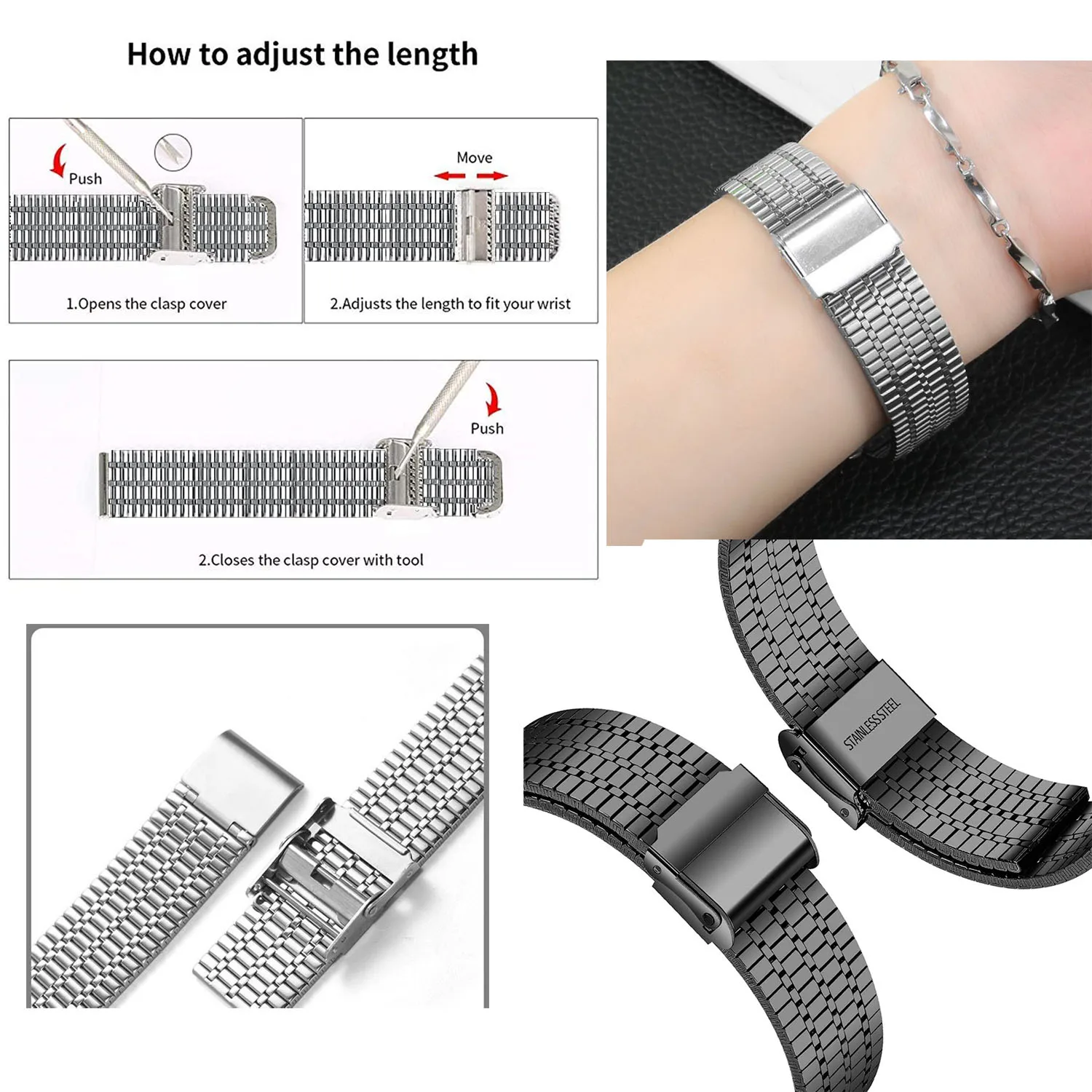 Stainless Steel Strap Wristband Bracelet Replacement Accessory