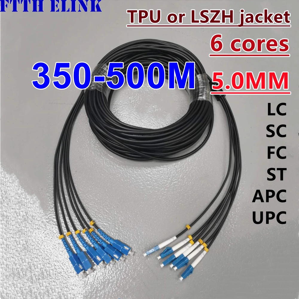 

6 core Armored fiber patchcord 350-500M 6C SC LC FC ST APC ratproof Singlemode 6 fibers optical jumper cable ELINK ftth 400M450M