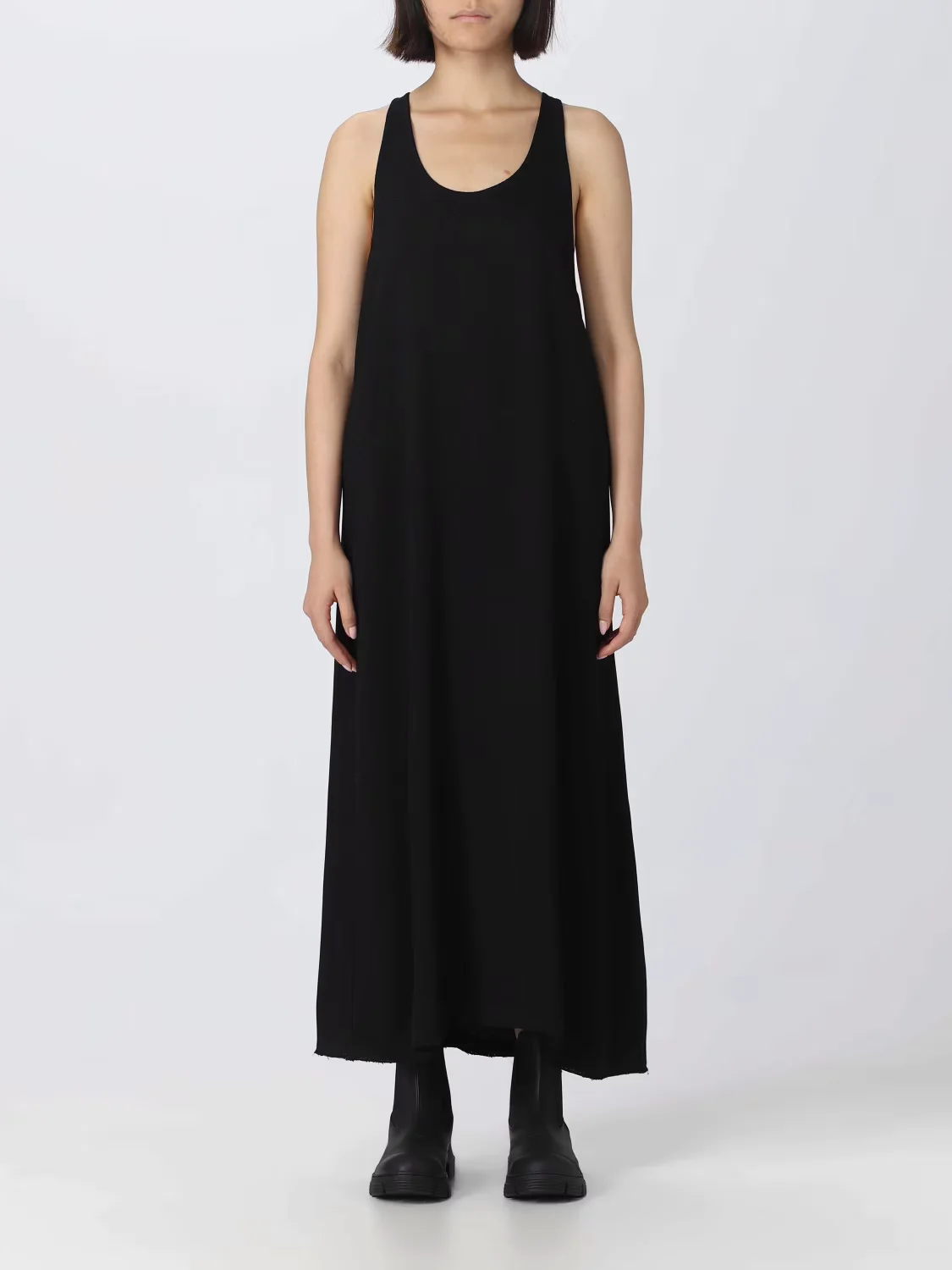 

Women Textured Raw Edge Long Dress Loose and Comfortable Drape U-neck Acetate Blend Sleeveless A-line Dress