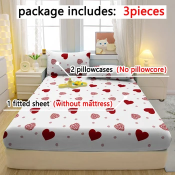 Set di lenzuola con angoli in tre pezzi opache semplici e moderne a forma di cuore da 3 pezzi, set copri letto stampato per camera da letto, biancheria da letto 1