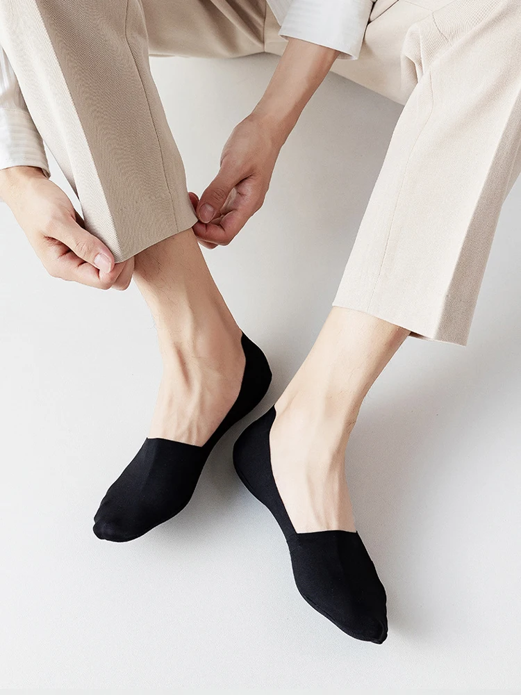 Ice Silk Low Cut Boat Socks - 4 Pairs Anti-Slip Summer Socks