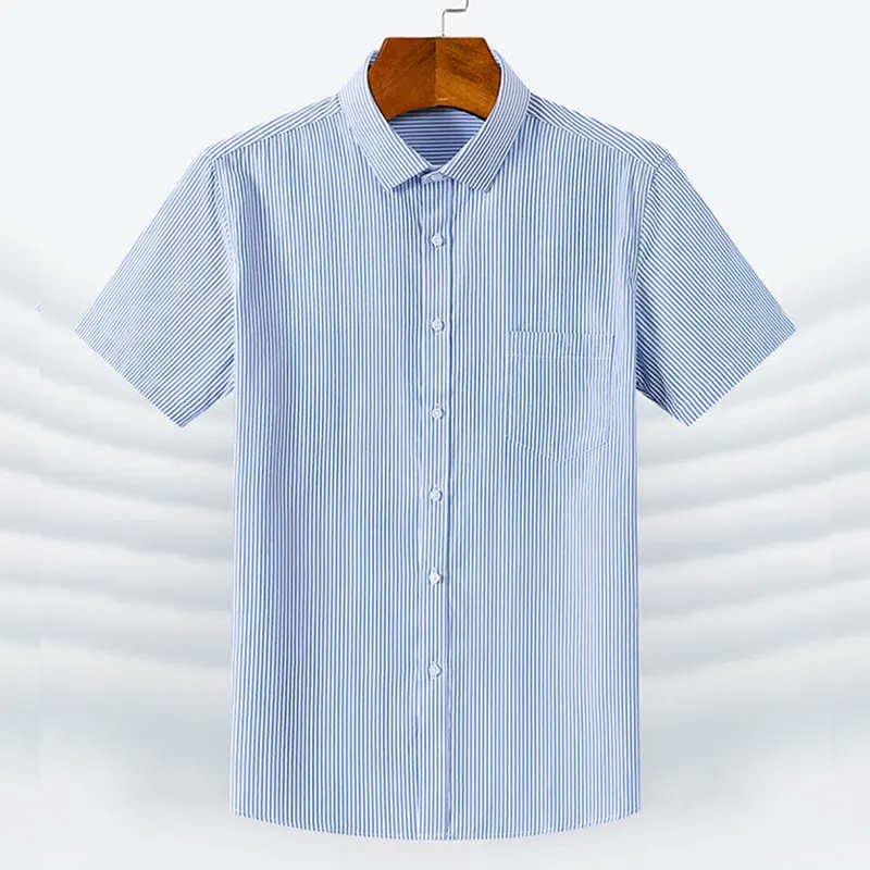 Summer thin men's business short-sleeved shirt professional dress stripes casual ironing office social shirt slim fit 2