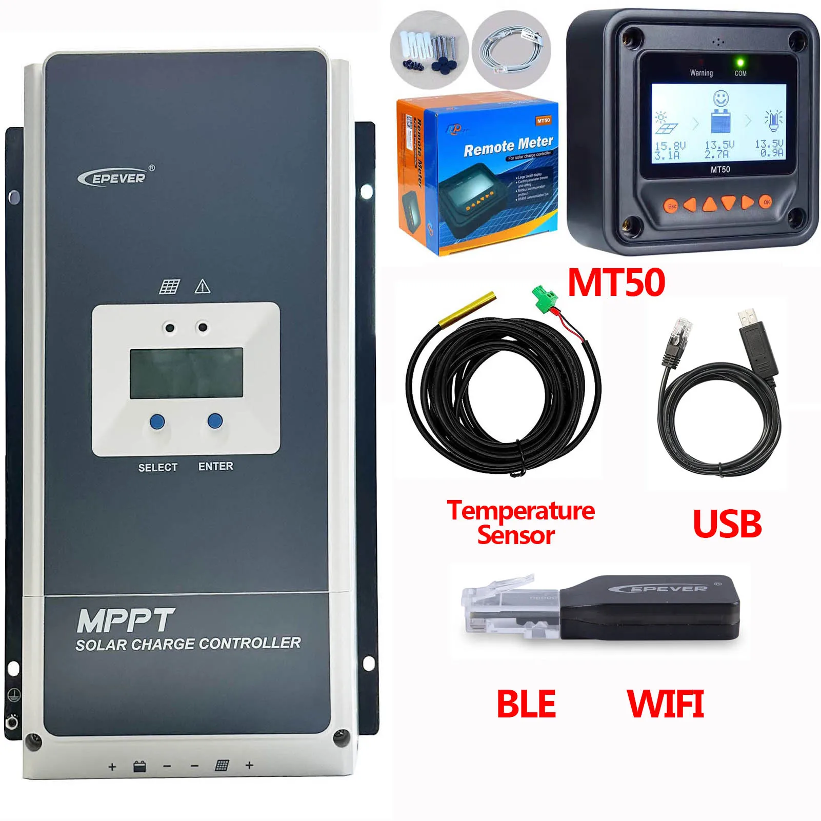 EPEVER Tracer AN Regolatore Di Carica Solare MPPT 40A 12/24V - Tracer4210AN, Efficienza 98%, Display LCD, Rilevamento Automatico, Per Batterie Al Litio, Gel, Acido