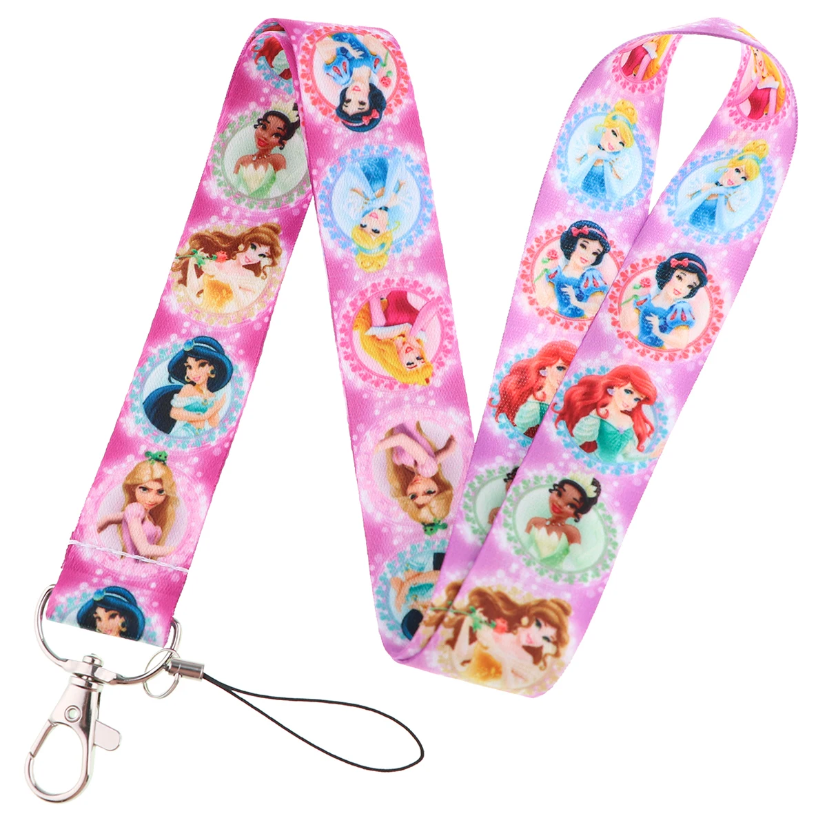 YQ1078 Princess Keychain Lanyard Little Mermaid Neck Strap Key ID Card Badge Holder Cartoon Rapunzel Necklace Kids Gift