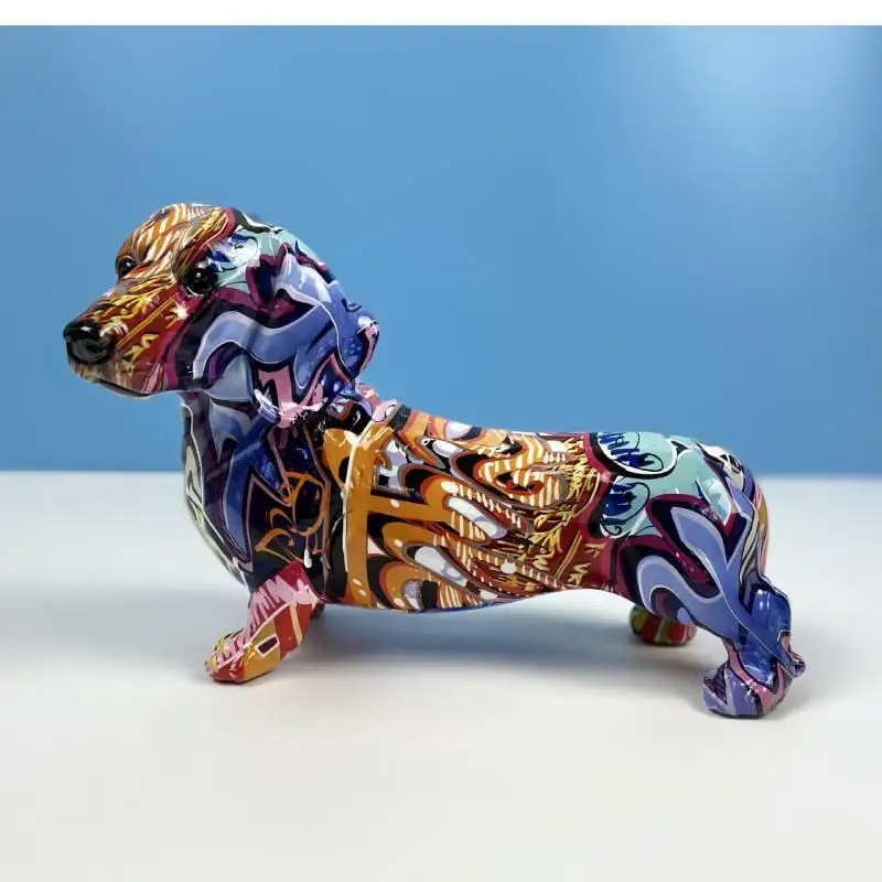 

Creative Art Simplicity Colorful Dachshund Ornaments Home Entrance Wine Cabinet Decoration Office Desktop Resin Crafts