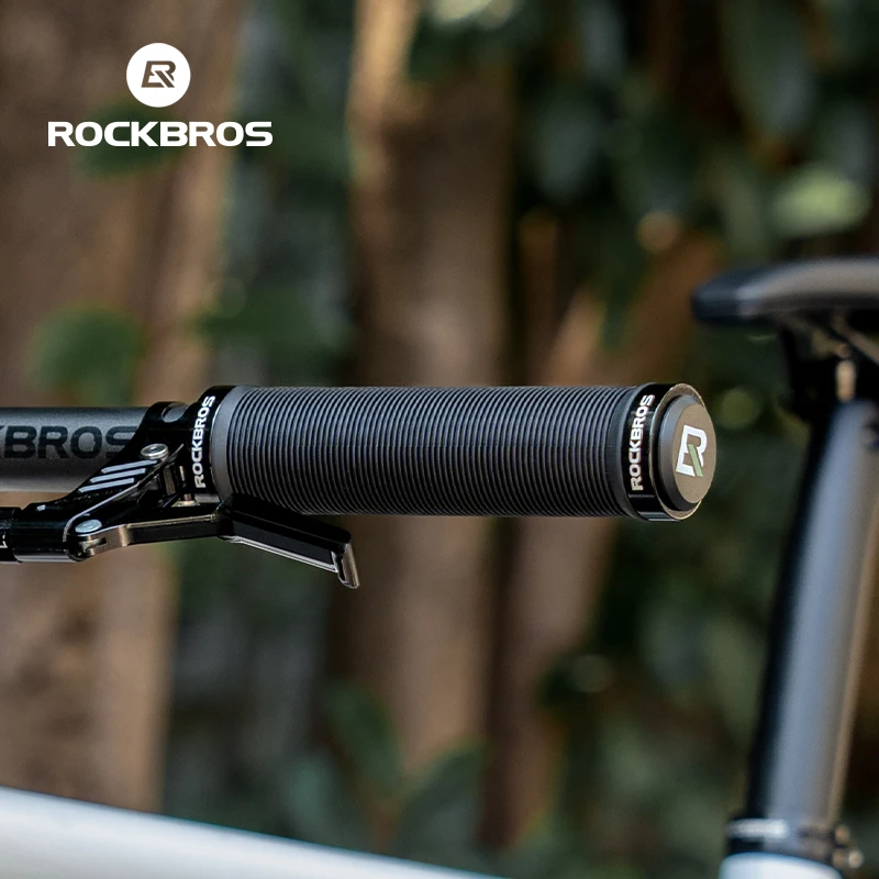 ROCKBROS Bicycle Handlebar Grips Rubber Soft MTB Mountain Bike Grips Dustproof Handlebar Protect Cover Aluminum Alloy Lock Ring