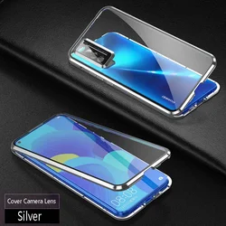 Premium 360° Magnetic Metal Phone Case with Double - Sided Glass Protection for Huawei P40 (Silver)