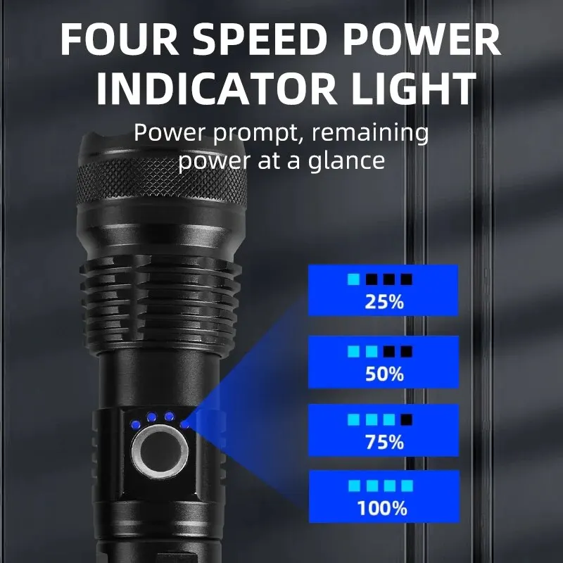 가장 강력한 LED 손전등, 충전식 손전등 조명, 1500m 전술 랜턴 슈퍼 손전등, USB 충전