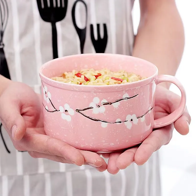 

800ml Creative Chinese Style Pattern Ceramic Pasta Bowl With Lid Fruit Salad Ceramic Bowl Microwave Lunch Box