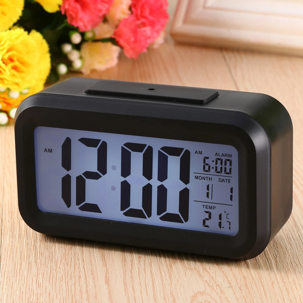 Battery Clock Calendar Temperature LED Clock LED Backlight Digital Snooze Desk Alarm Temperature Calendar Display Local