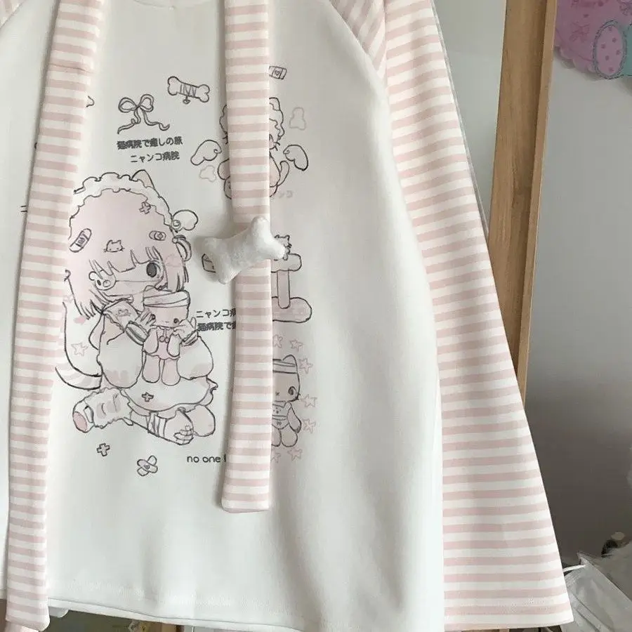 Sweet Kitten Print Graphic Tshirts O-neck Pink Striped Long Sleeve Sweatershirt Female Cute Japanese Y2k Top Aesthetic Ropa 9 S646a84f6def74ce6bba3e55c833a79ebP