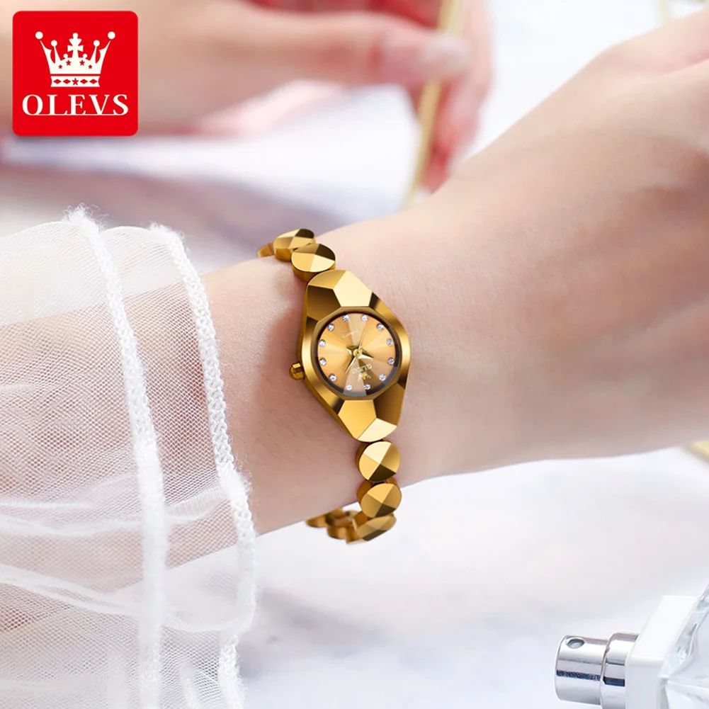 OLEVS-reloj de cuarzo de acero de tungsteno para mujer, reloj de pulsera de lujo a la moda con espejo de corte de diamante, resistente al agua