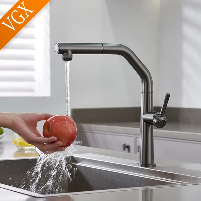 ก๊อกน้ำ VGX แบบสองหัวฉีด ก๊อกน้ำดื่มบริสุทธิ์แบบดึงออกได้ ก๊อกผสมอ่างล้างจานสแตนเลส ก๊อกน้ำสำหรับครัวระดับพรีเมียม 4