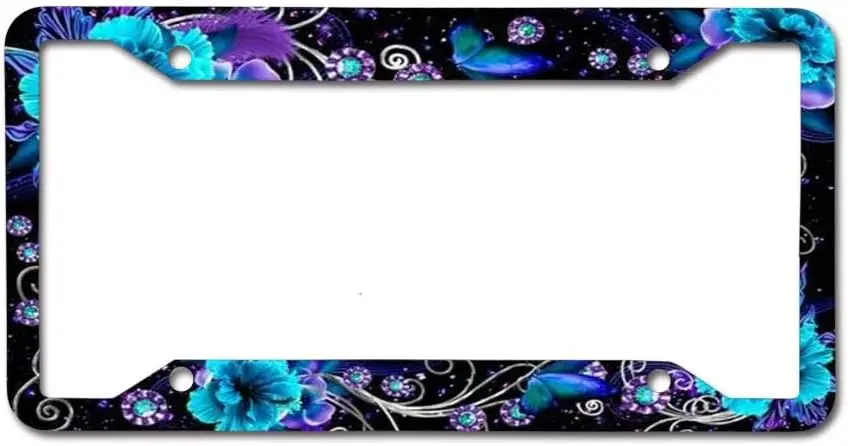 

Custom Blue Flowers and Butterflies Print License Plate Frame Quality Aluminum License Plate Cover for US CA Vehicles 4 Holes