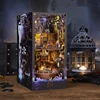 NEW DIY Book Nook Wooden Miniature Model Kit Magic Pirate Ship Bookend 3D Puzzle with Light Bookshelf Home Decor Friends Gifts 3