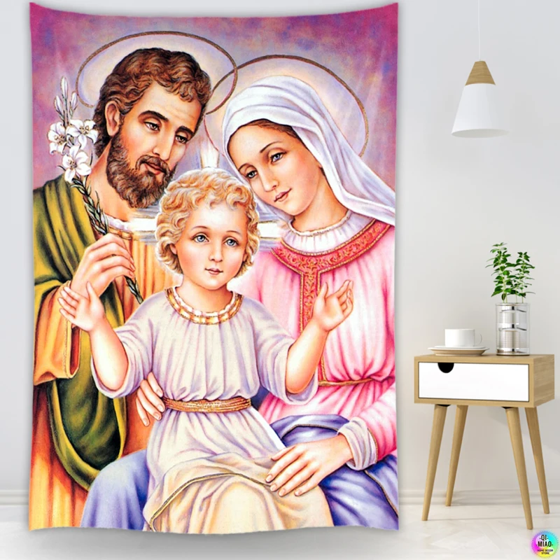 Holy Family Tapestries Christmas Wall Decor Bless Kids Christian Believers Wise Men Wall Hanging Easter Christ Home Decoration tapestry decor