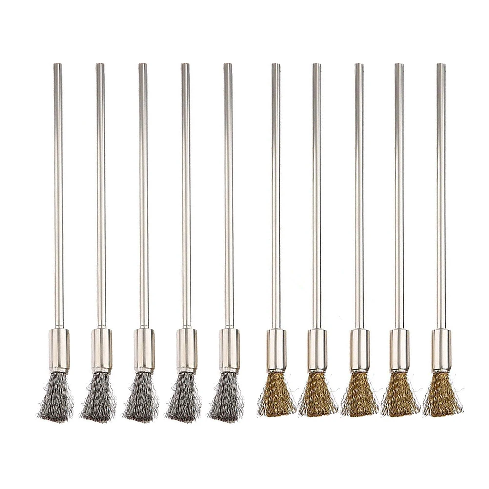 Wire Brushes Brass Stainless Steel 3mm Shank Extended Brush For Dremel Drill Polishing Grinding Wheel Cleaning Brush 5pcs