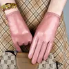 Spring Autumn Genuine Sheepskin Leather Gloves Light luxury Warm Touchscreen Texting Driving ladies Fashion Pink Black Gloves 1