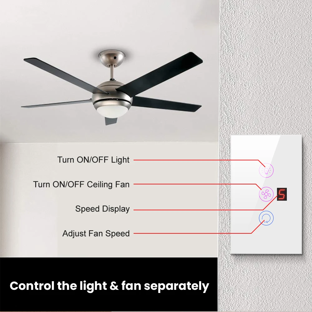 AVATTO Tuya Wifi Fan Light Switch Smart Ceiling Fan Lamp Switch Various Speed Voice Controlled by Alexa Google Home