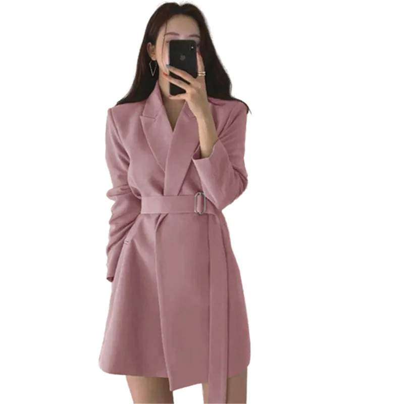 

Весенняя длинная стильная женская Свободная офисная куртка 2023, костюм розовой одежды