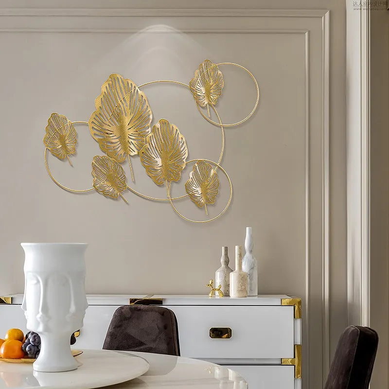 

Modern Luxury Wrought Iron Gold Leaf Wall Hanging Home Livingroom Wall Sticker Crafts Porch Store Hotel Wall Mural Accessories