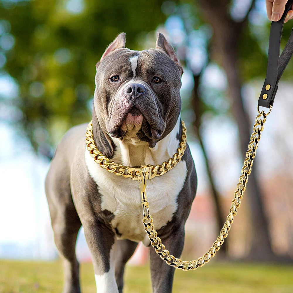

Stainless Steel Gold Dog Chain Leash Super Strong Dog Metal Durable Silver Traction Rope Chain Solid For Pet Jewelry Accessories