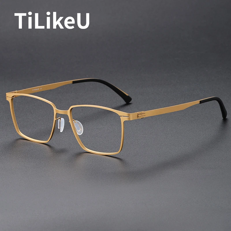 

Vintage Pure Titanium Men Eyeglasses Frames Fashion Square Screwless Large Glasses Designers Eyeglass Frames for Women Myopia