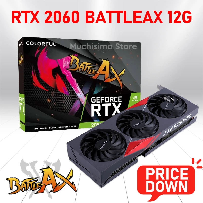 GDDR6 Card NVIDIA RTX 2060 Graphics 12GB RTX 2060 BATTLEAX 12G Video Card 14000MHz 192bit Triple Fans RTX2060 Gaming Card New gpu computer