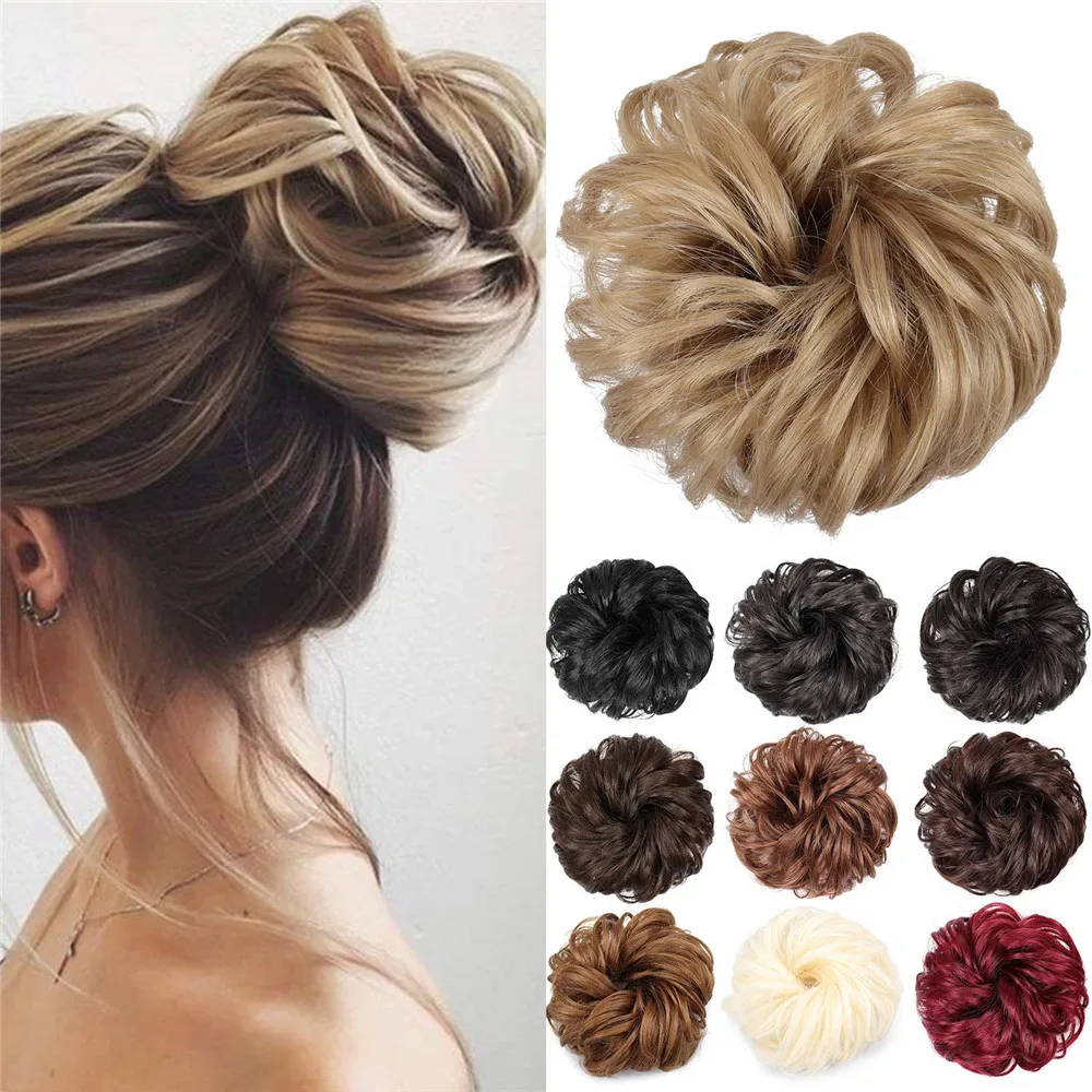 Synthetic Hair Bun Wig Donut Wavy Elastic Rubber Scrunchie Hair Pieces Ladies Ponytail Hair Extension Curly Wrap