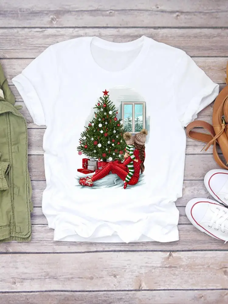 

Модная Рождественская женская футболка с принтом Милая мама любовь модная Рождественская женская футболка с коротким рукавом Новогодняя графическая футболка