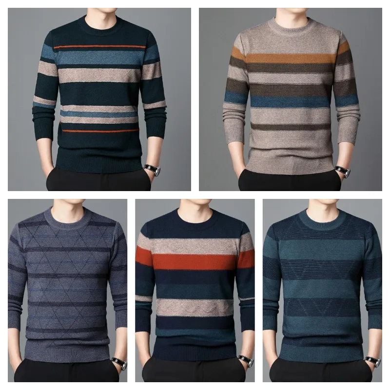 

Новинка Осень 2023, повседневный трикотажный свитер в контрастную полоску с длинным рукавом