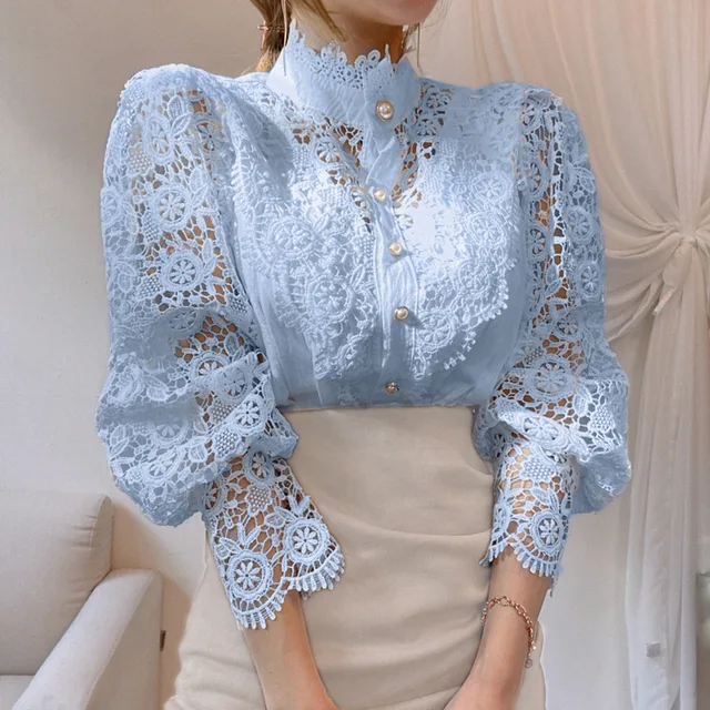 Vintage Lace Embroidery Blouses Floral and Elegant 2