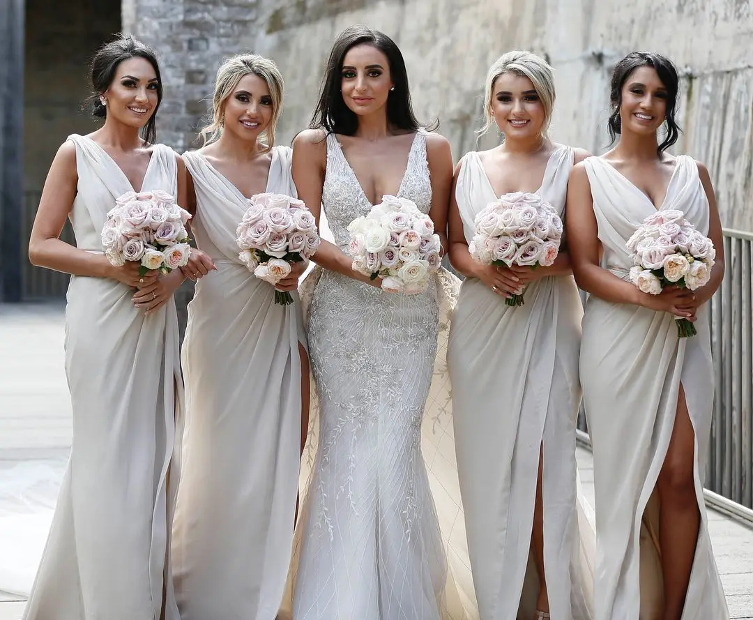 Champagne & White Bridesmaids Dresses