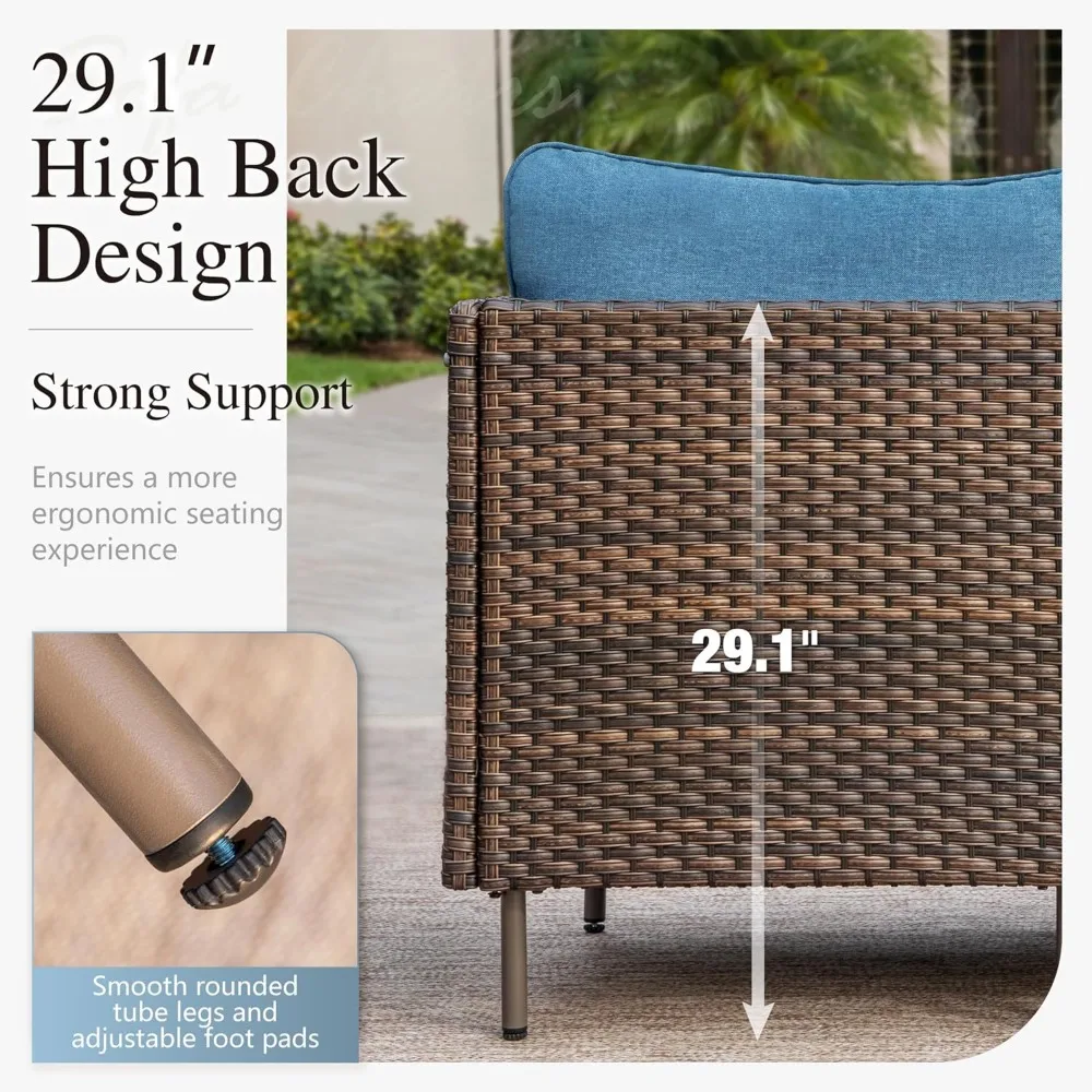 6 Piece Patio Furniture Set, L-Shaped Outdoor Sectional Wicker Patio Furniture with Coffee Table, 4-Seat Patio Conversation Set 4