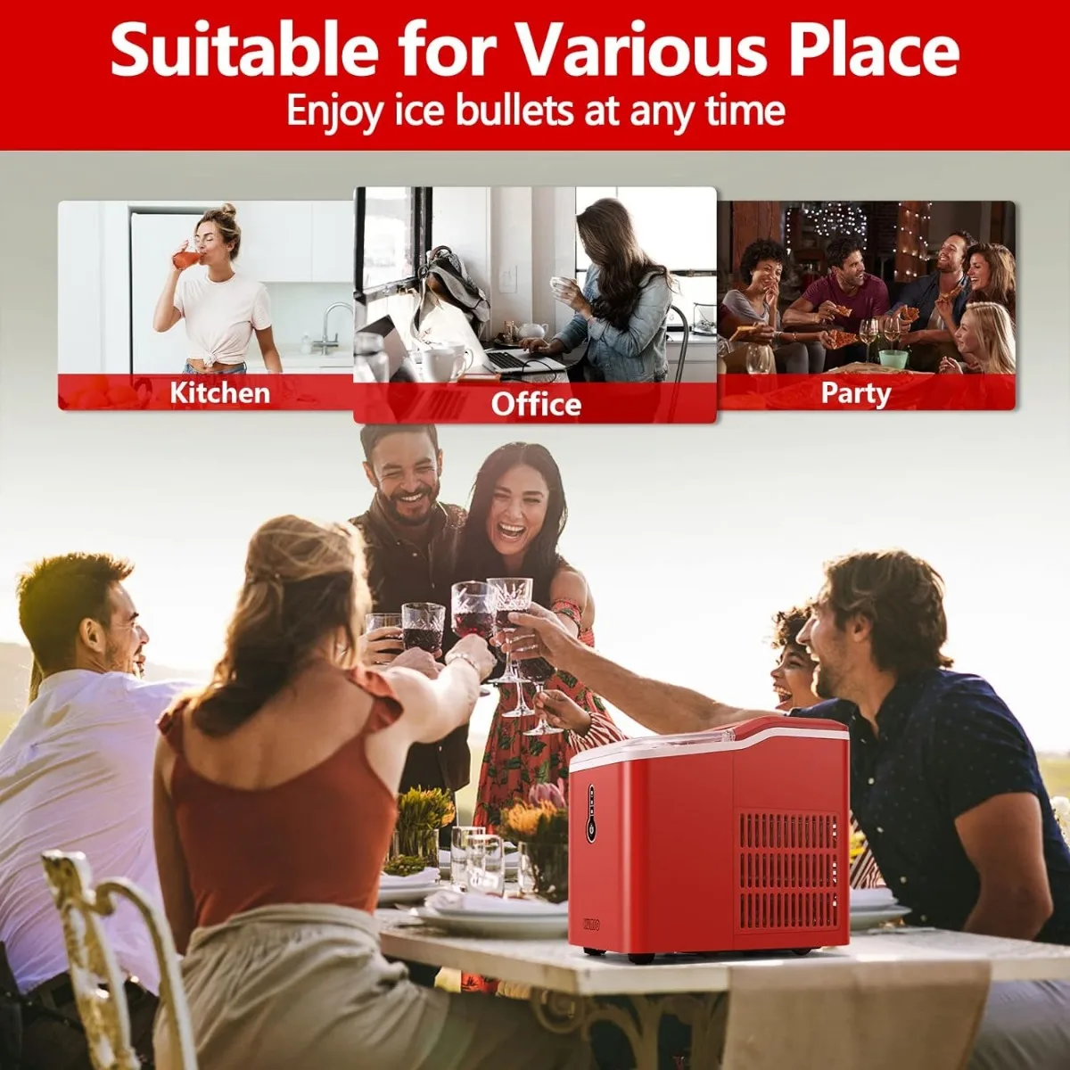 Ice Makers Countertop 26.5 Lbs/24H 9 Bullet Ice Ready in 6-9 Mins Compact Portable Maker USA
