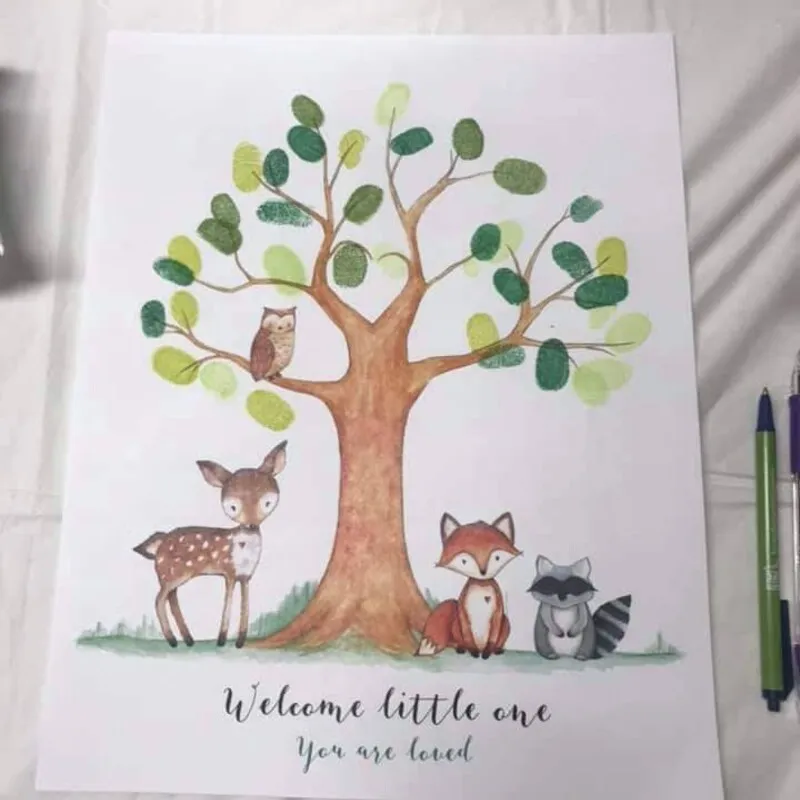 Canvas Painting Personalized Guestbook For Baby Shower Fingerprint