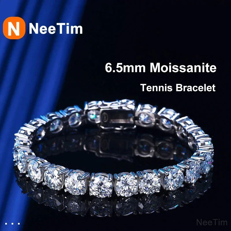 

NeeTim 6.5mm Moissanite Tennis Bracelet for Women Men 925 Sterling Silver Plated White Gold Sparkling Diamond Bracelets Jewelry
