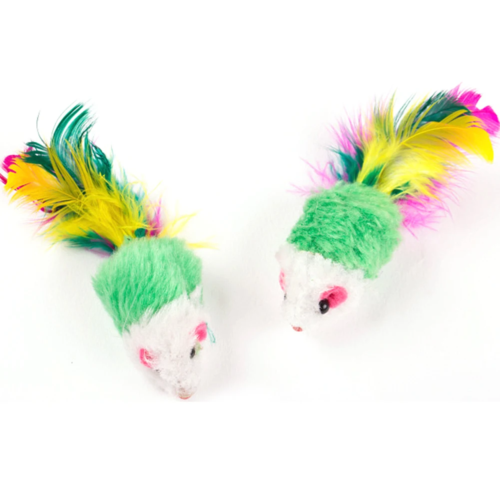 10PCS Plush Cat Mouse Toys with Feather & Rattle – Colorful Indoor Kitten Play Set