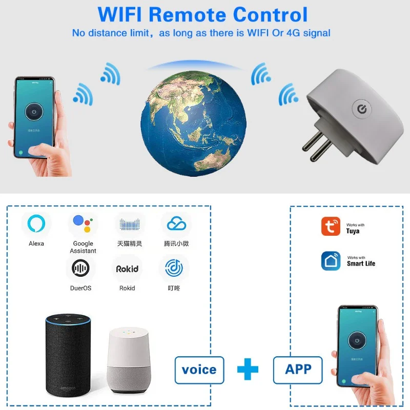 스마트 소켓 이스라엘 WIFI 무선 원격 플러그 Tuya 소켓, Google Alexa 음성 타이밍 전원 콘센트 지원