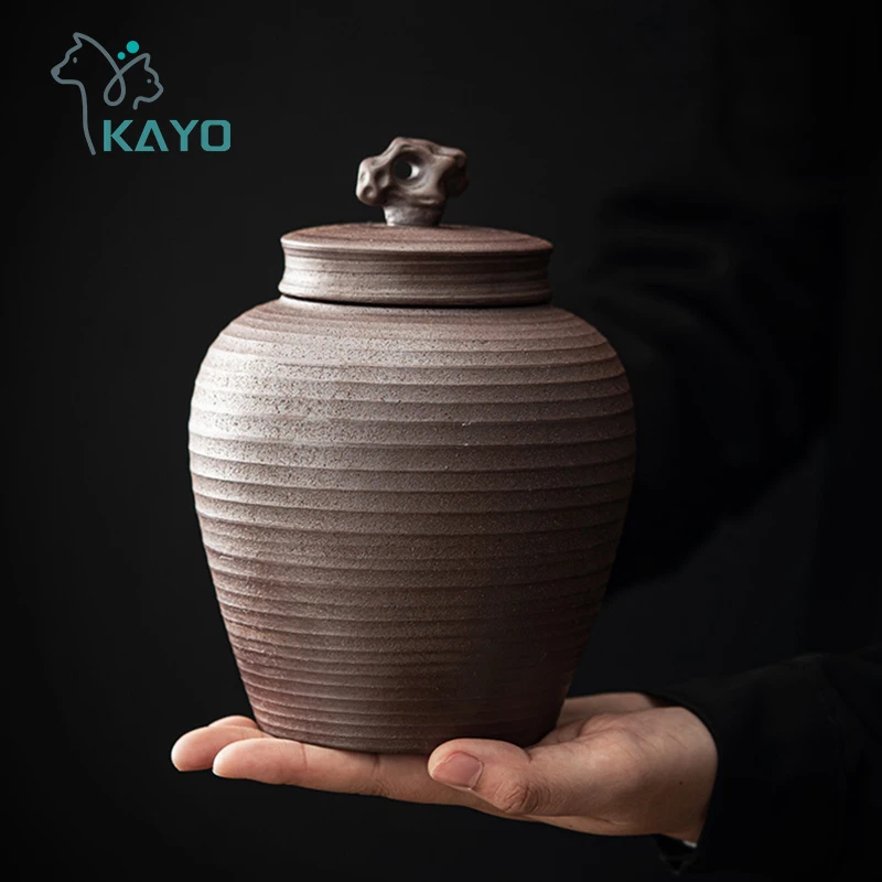 Cremation Urn Sealed Funeral Ashes Urns Ceramics Matte Surface Exquisite Relief Wooden Cloth Plug Human Memorial Safe Packing