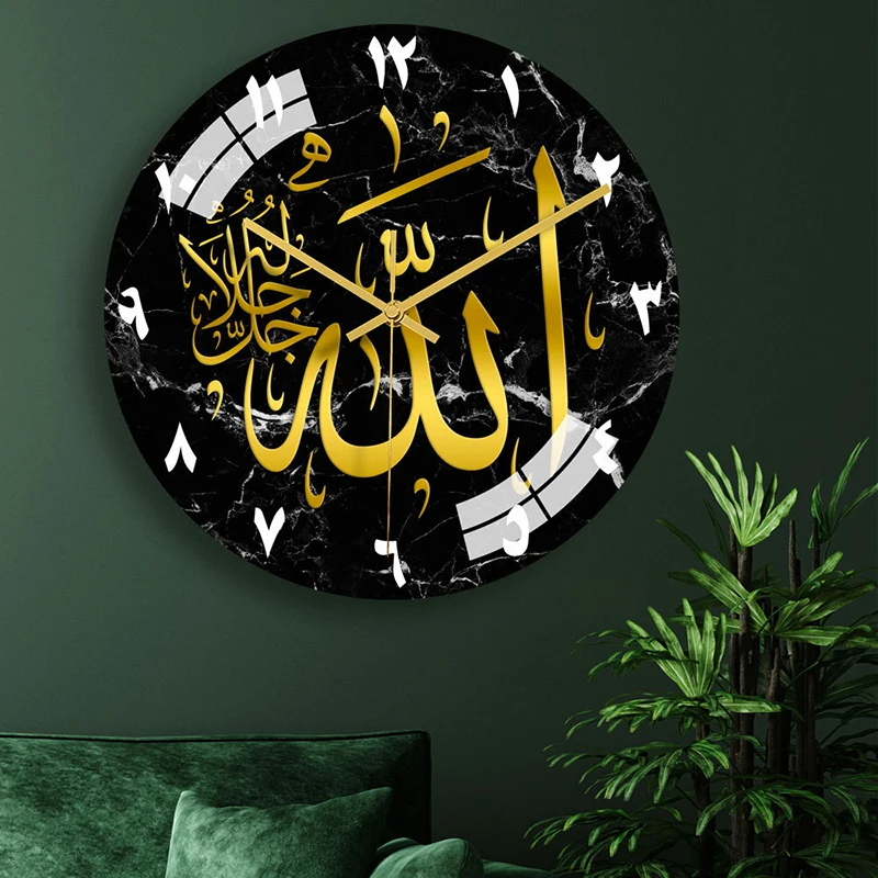 New Acrylic Mirror Decorative Clock Islamic Calligraphy Decoration Silent Wall Decor Home Clock Wall 3d Pendulum