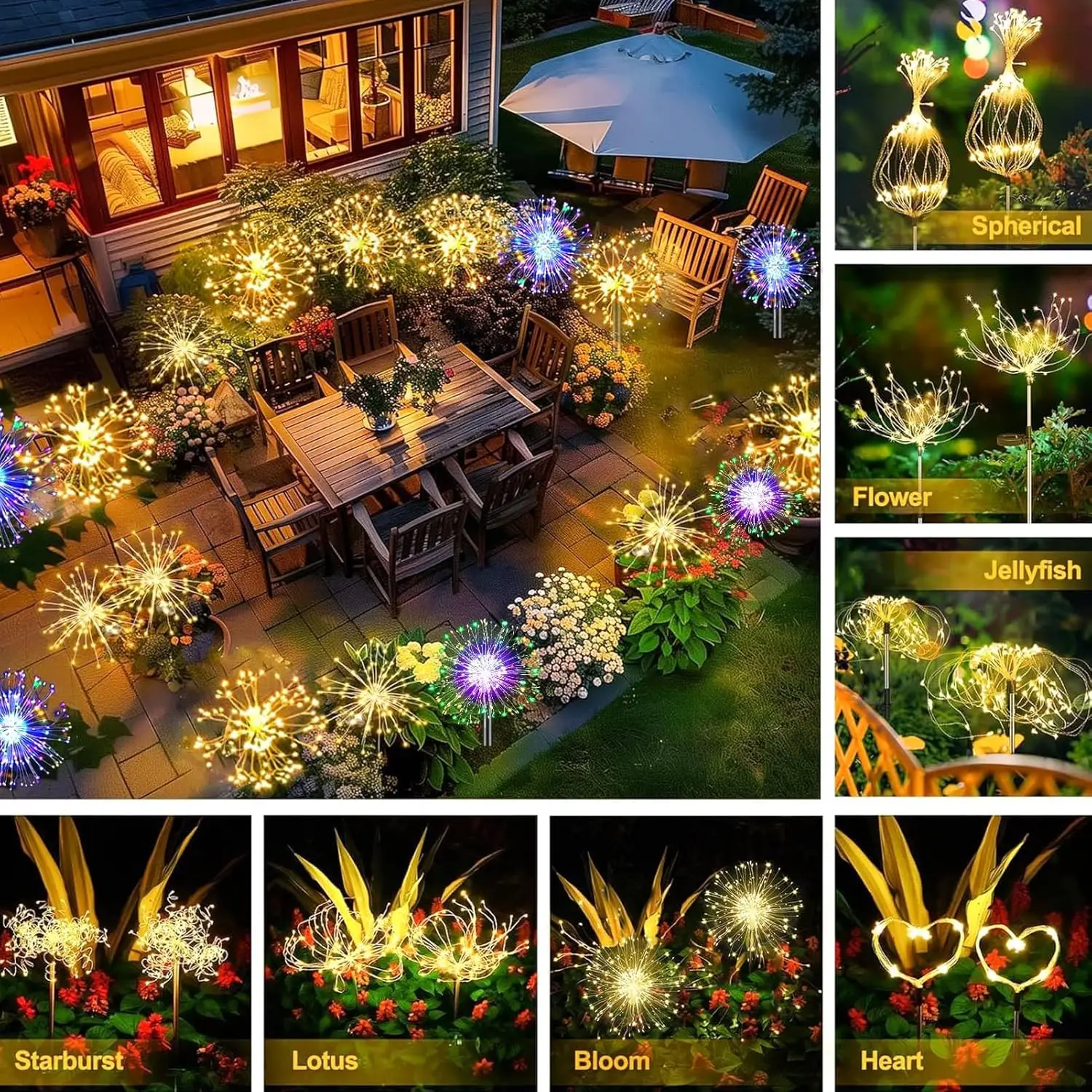 Guirlande lumineuse solaire pour jardin extérieur, 60/200/420 LED, motif pissenlit, à planter, idéale pour Noël et Halloween. Décoration de pelouse._voghion.com