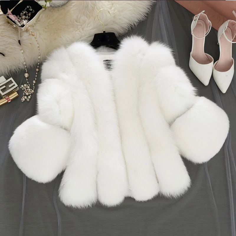 InstaLike-Women's Fox Fur Faux Fur Jacket, Mink Coat, Sheepskin Coat, Short, Elegant Coat, Streetwear, Furry, Hot Sale, Winter