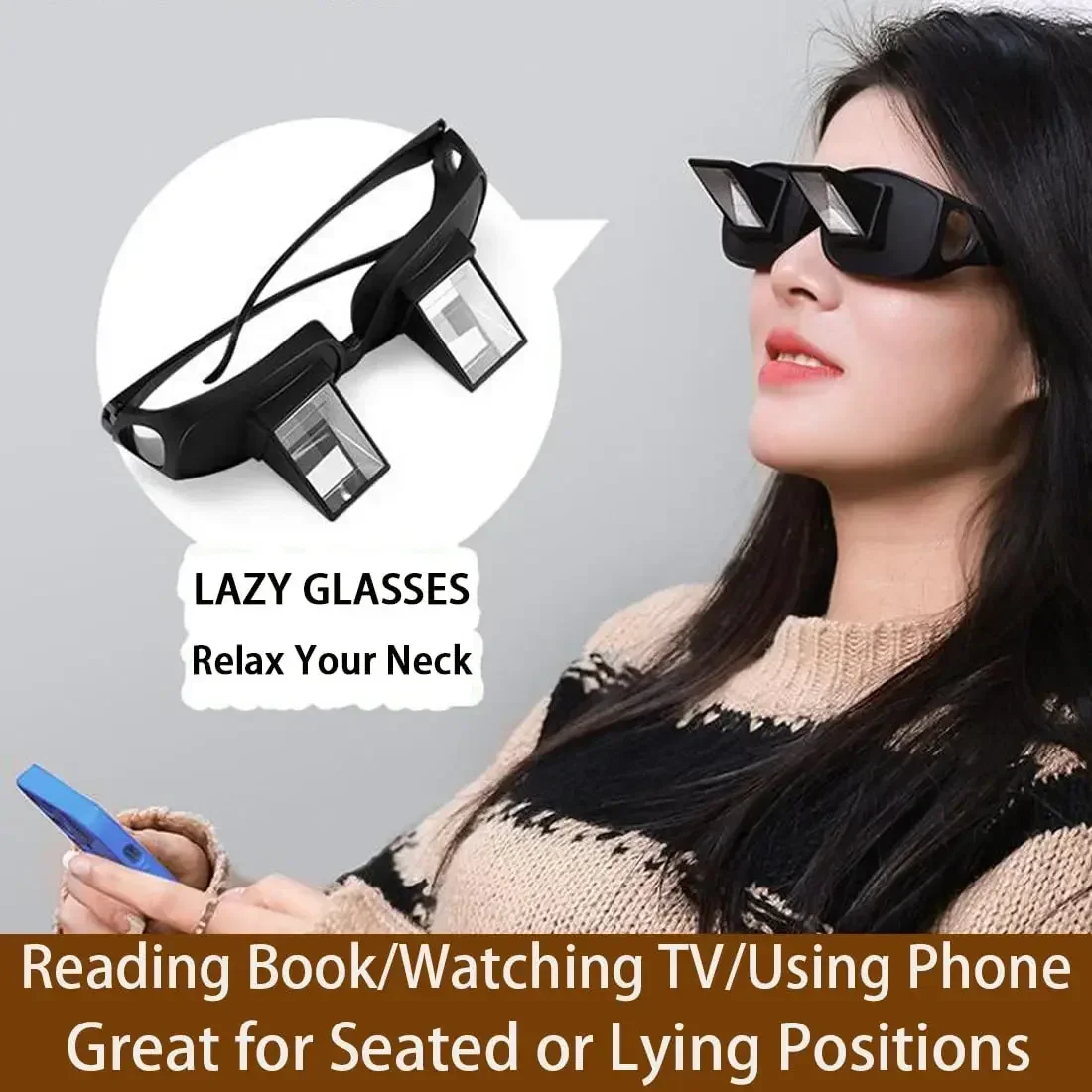 Lazy Eyeglasses Lazy Reading Glasses Prismatic Periscope Horizontal Glasses Lying Down Bed Reading Watching HD Readers