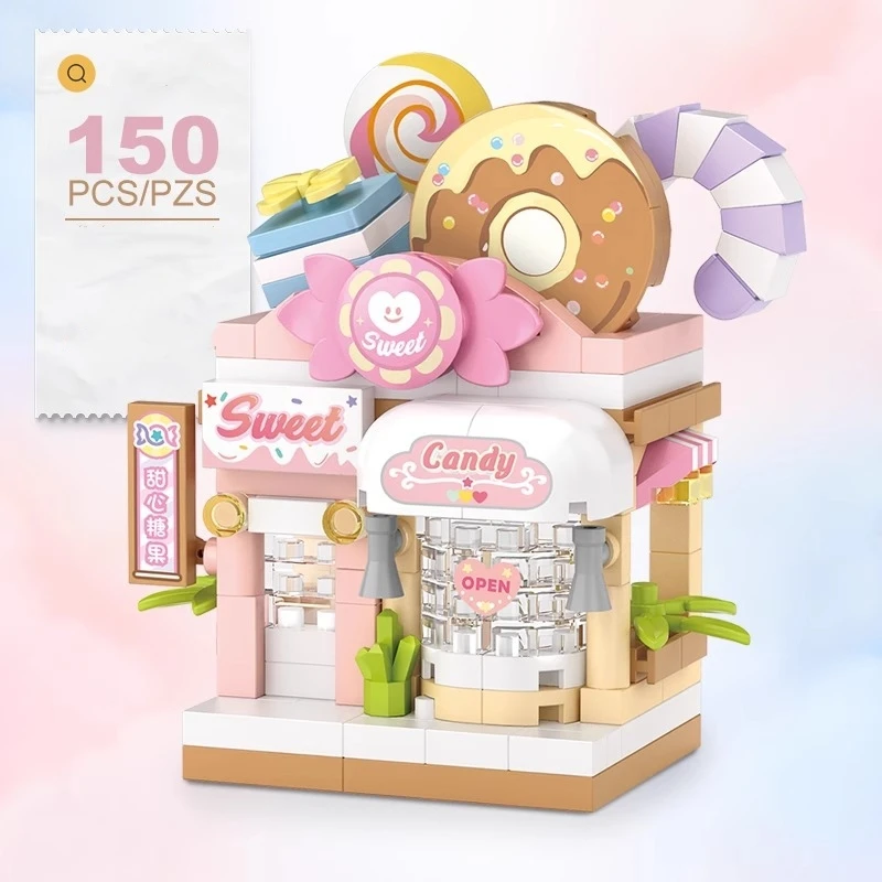 Street View Restaurant Dessert Kaffee Haustier Obst Shop Modell Bausteine Lebensmittel Haus Ziegel Mädchen Geschenk Spielzeug für Kinder Kinder