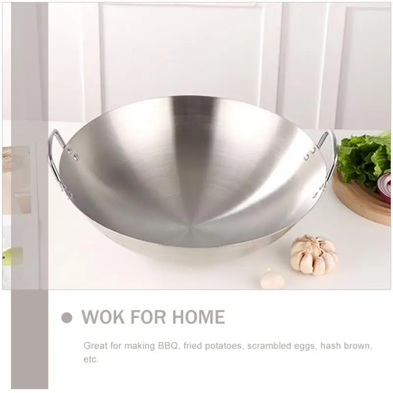 Stainless Steel Wok Round Bottom Wok Capacity Saute Pan - 32Cm