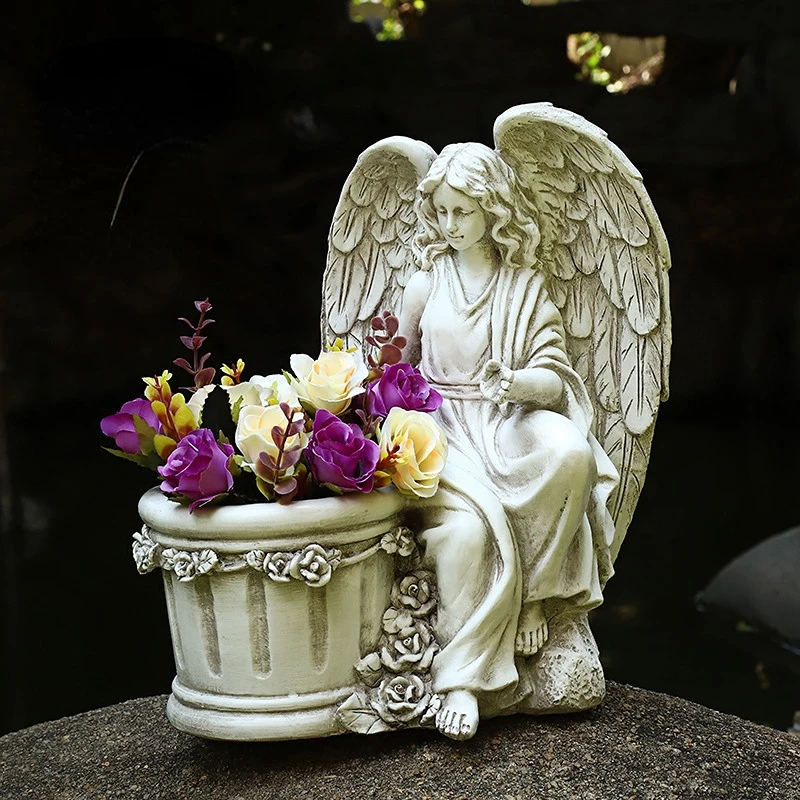European Outdoor Garden Angel Flowerpot Garden Decoration Resin