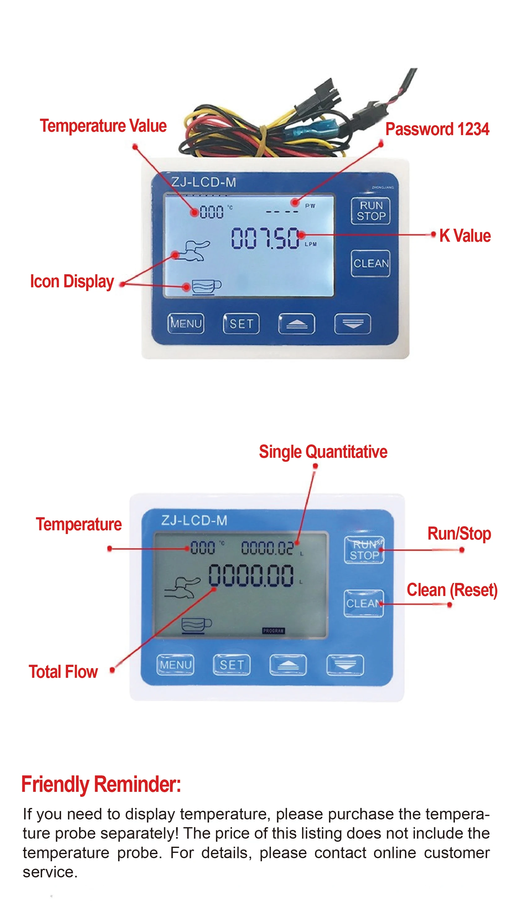 ZJ-LCD-M G1/2 digital flow control meter 0.1-9999L/gal S201 flow meter 1-30L/min